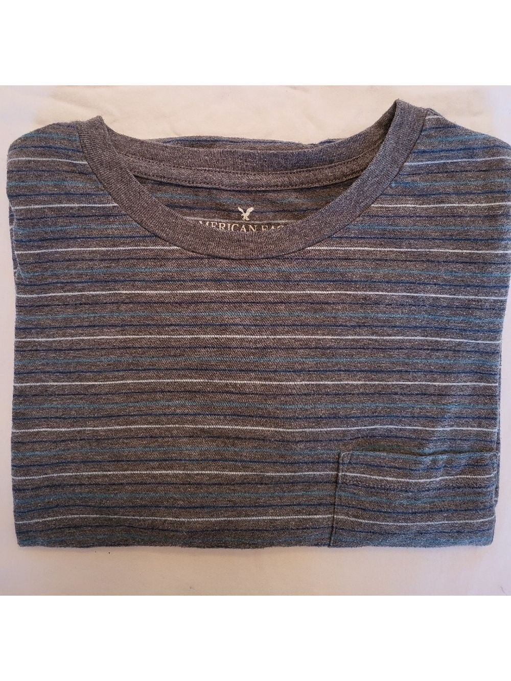 American Eagle Gray and Blue Striped T-Shirt